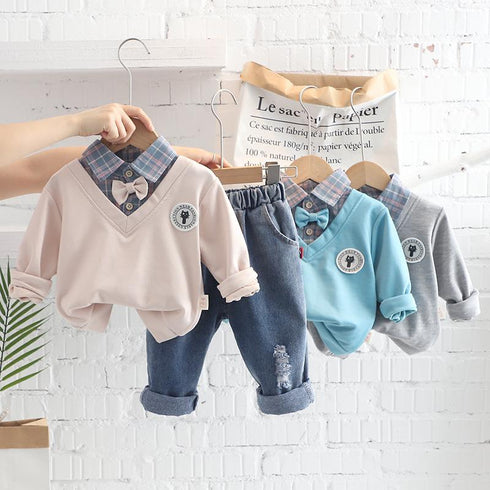 Spring and Autumn Boys Long Sleeve Set Two-Piece Set